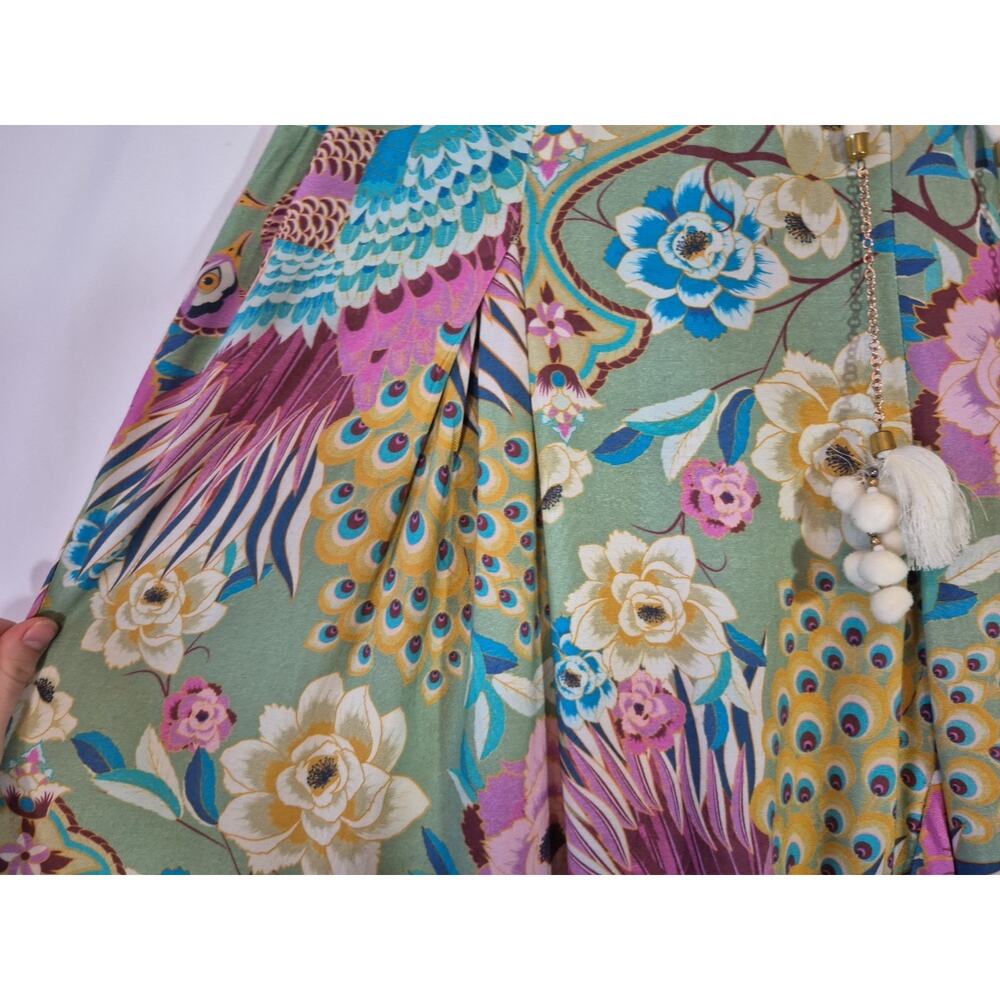 Aratta Silent Journey Wide Leg Pants Sage Green Bird Floral XL New w/Tag - Picture 9 of 15